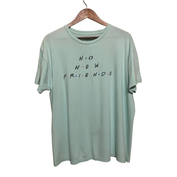 FRCHSLA Unisex T-Shirt "No New FRIENDS" Graphic Spelled Out Mint Green Sz XL Y2K - Picture 1 of 7